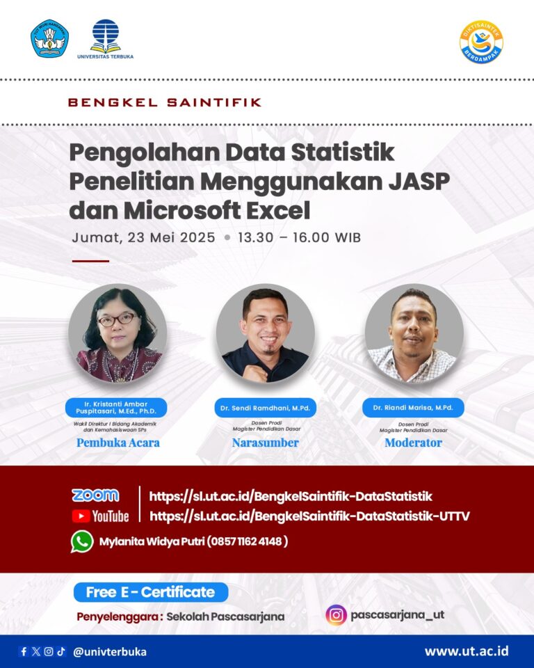 Bengkel Saintifik – “Pengolahan Data Statistik Penelitian Menggunakan JASP dan Microsoft Excel.”
